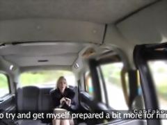 Blonde got foot in the ass in fake taxi